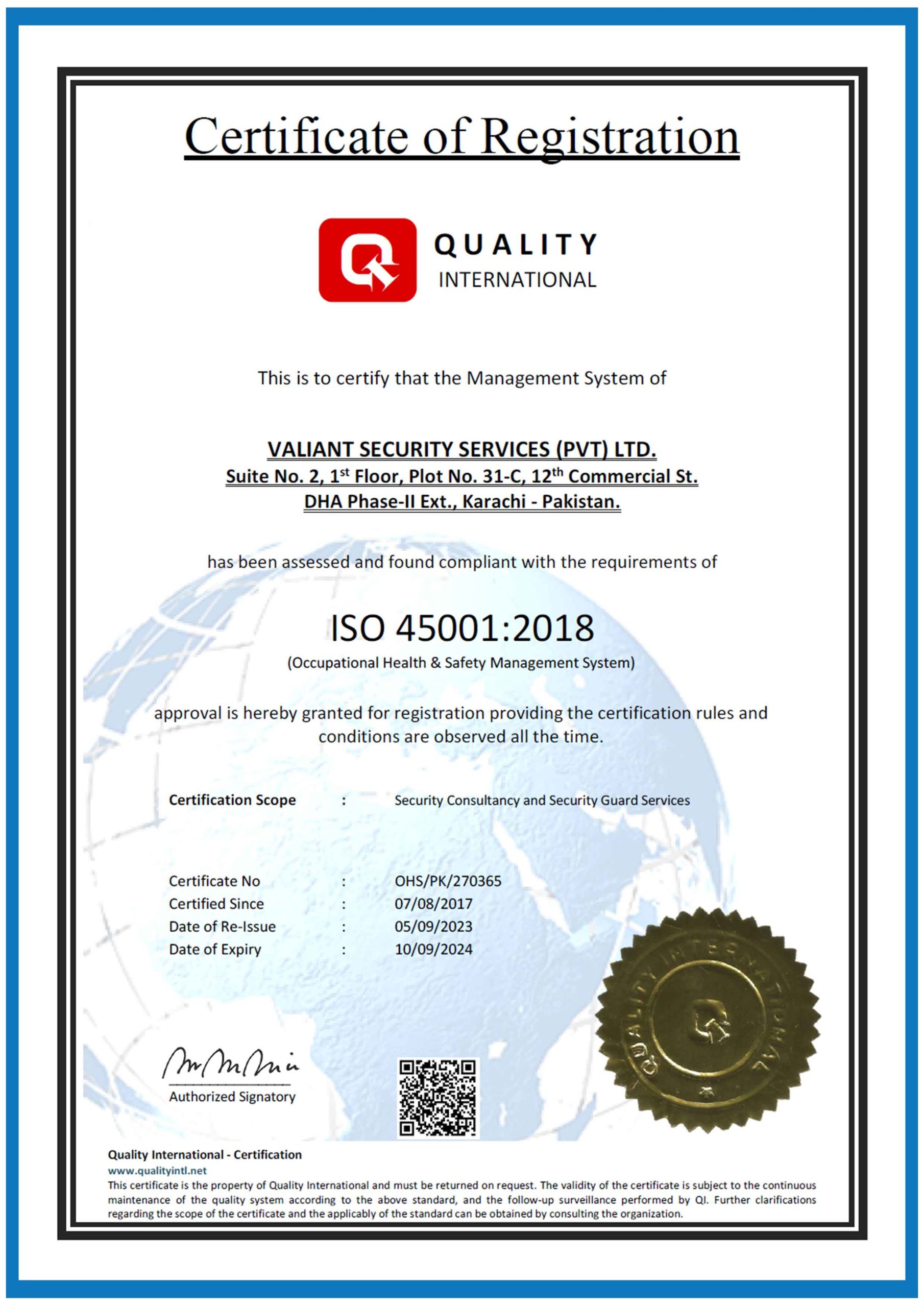 Certificate 45001