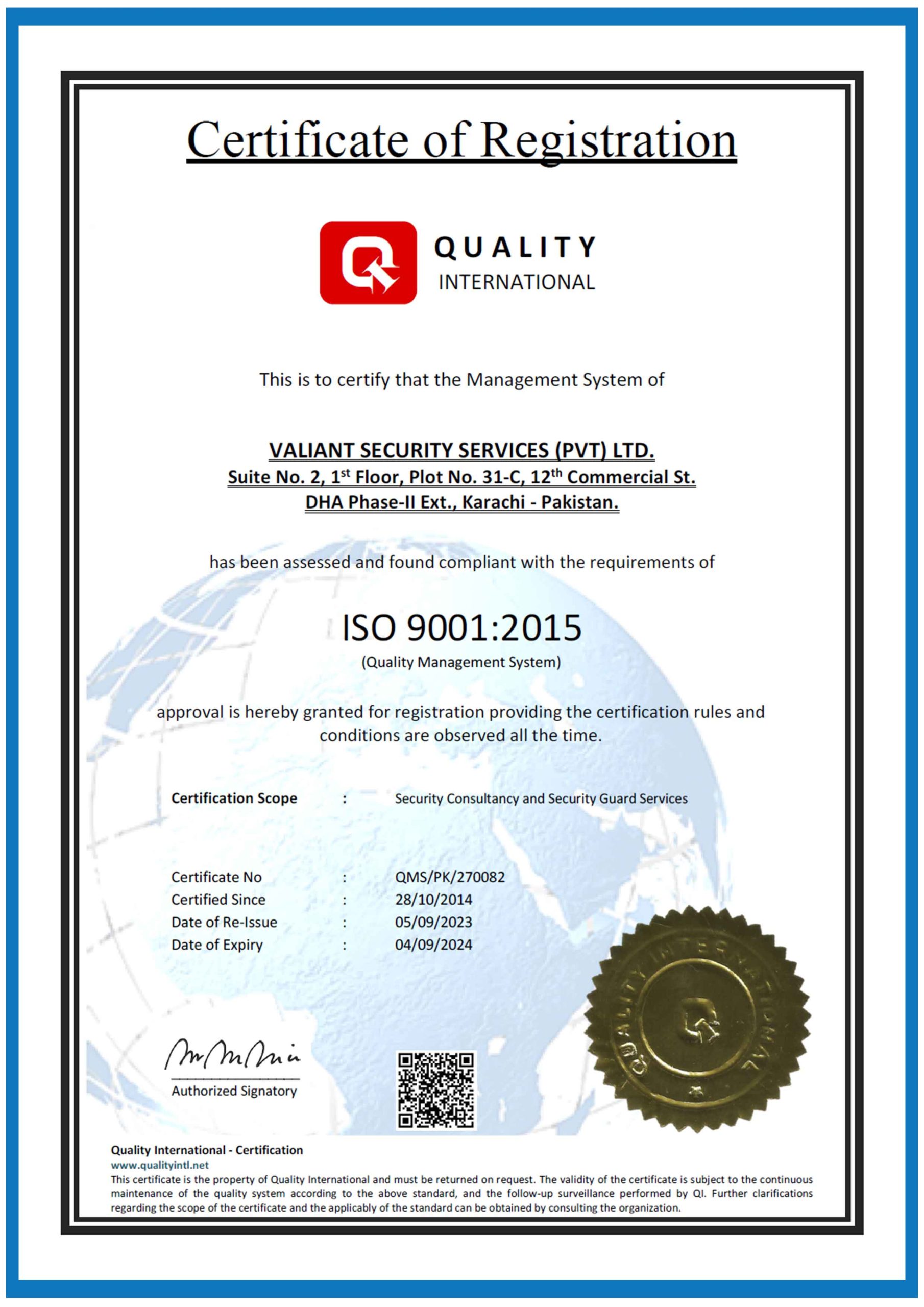 Certificate 9001-2015